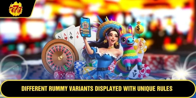 Different Rummy variants displayed with unique rules