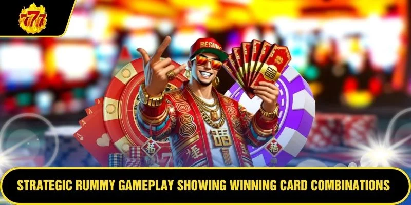 Strategic Rummy gameplay showing winning card combinations